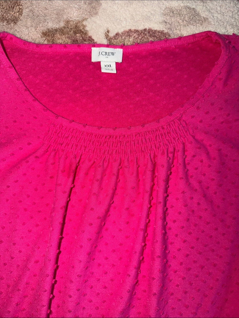 J. Crew Fuchsia Short Sleeve Swiss Dot Scoop Neck Top - Picture 2 of 6